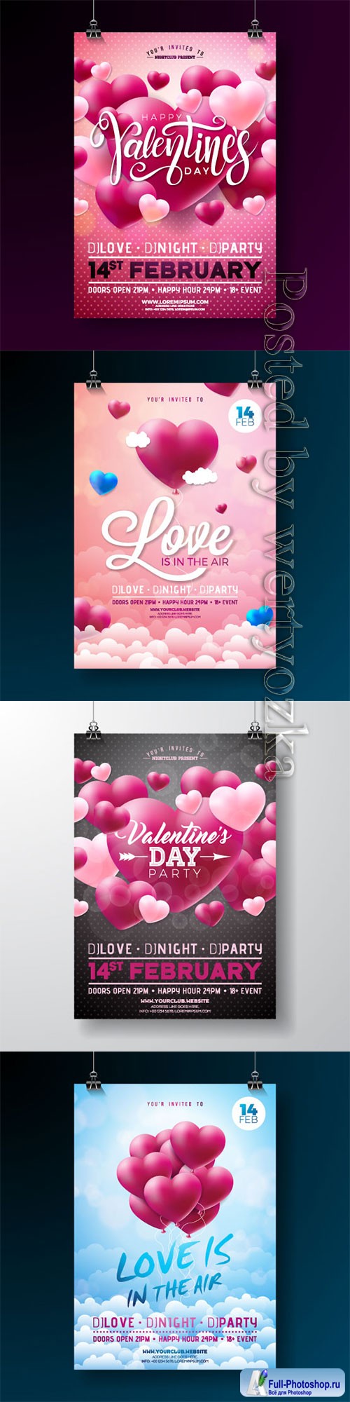 Vector Valentines day party flyer design with love