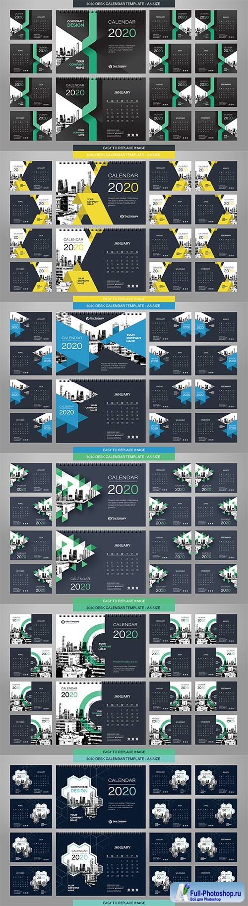 Desk Calendar 2020 template - 12 months included - A5 Size