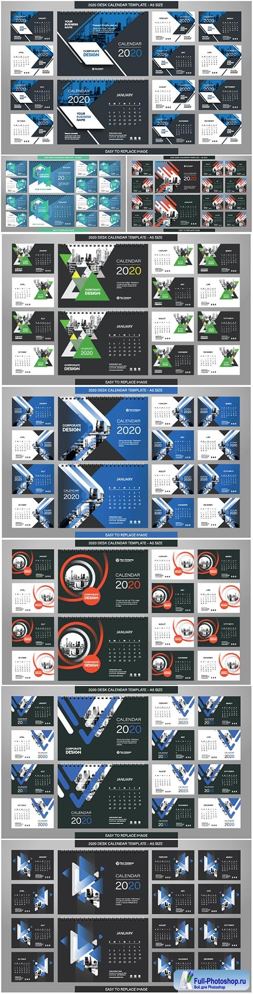 2020 Desk Calendar template - 12 months included - A5 Size