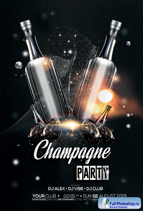 Champagne Party - Black & Gold PSD Flyer