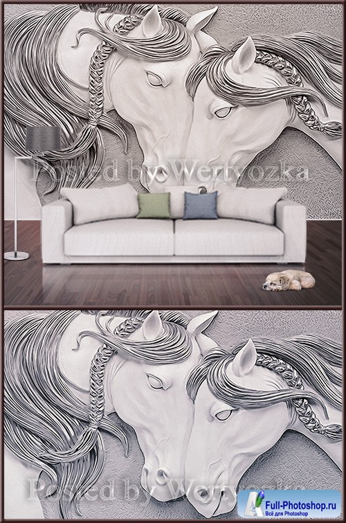 3D psd background wall two horses