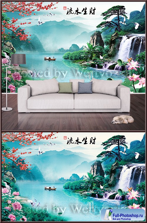 3D psd background wall landscape river