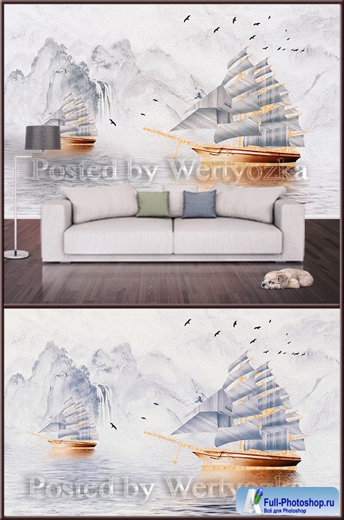 3D psd background wall sailboat