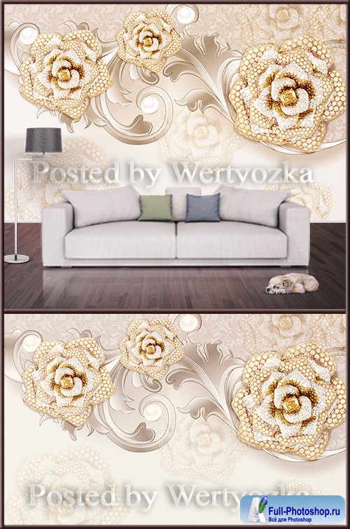 3D psd background wall roses with diamonds