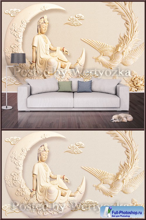 3D psd background wall goddess and phoenix