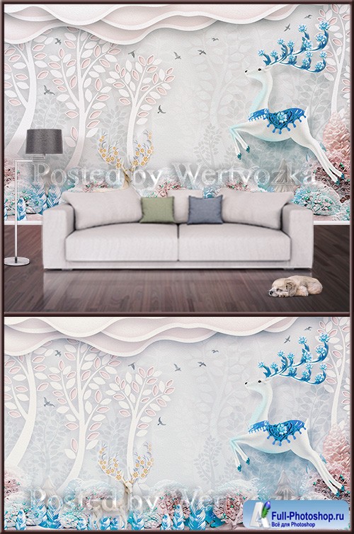 3D psd background wall beautiful deer