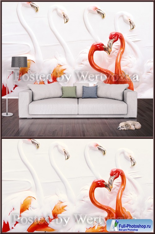 3D psd background wall flamingo