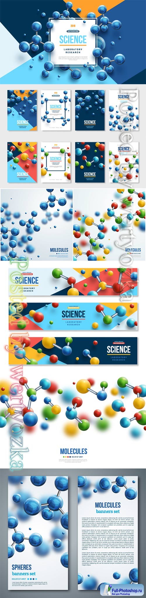 Science banner with vector molecules