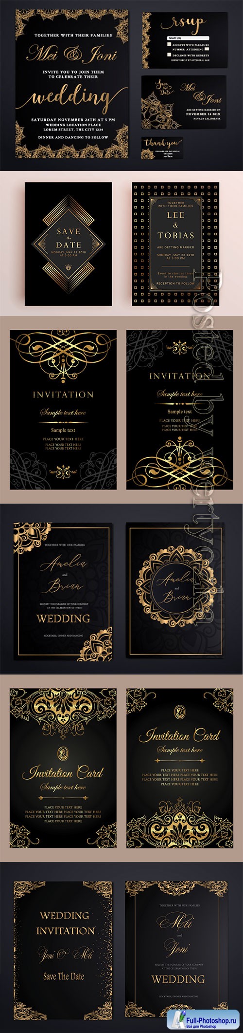 Invitation card luxury gold template design in vintage style