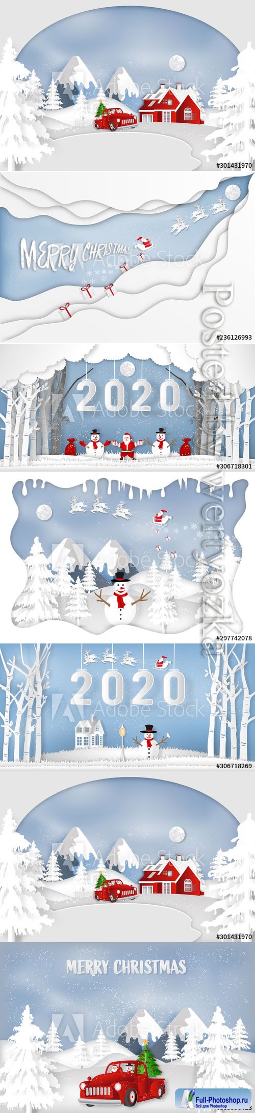 Paper art christmas, cut and digital craft style of Santa 