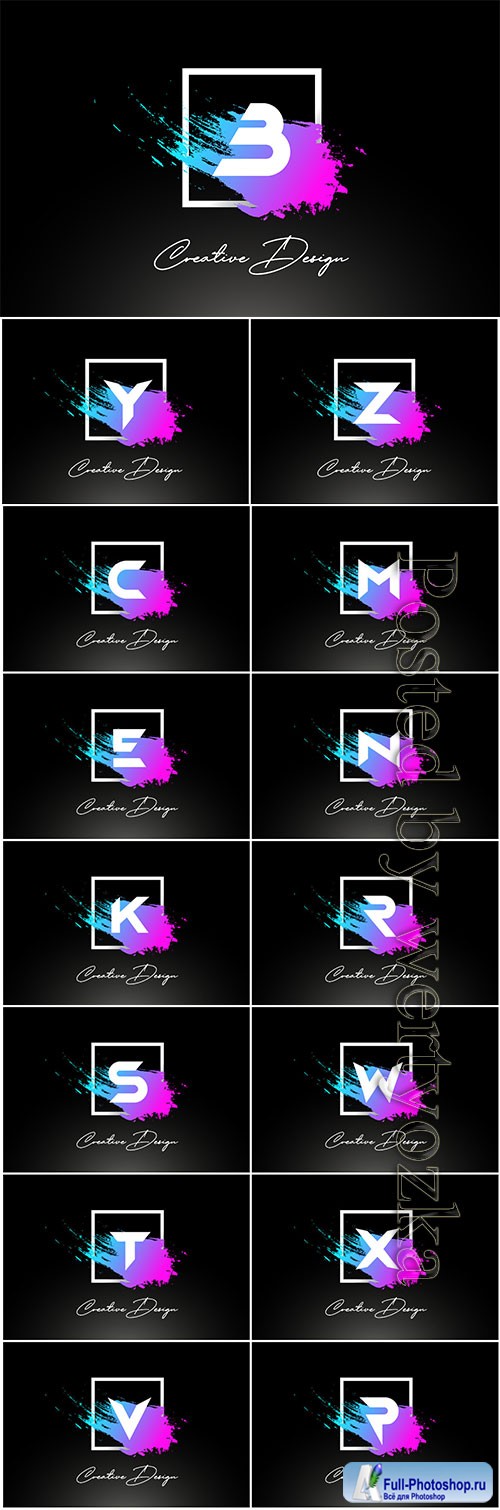 Artistic brush letter logo design in purple blue colors vector