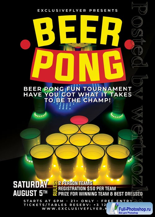 Neon beer pong - Premium flyer psd template