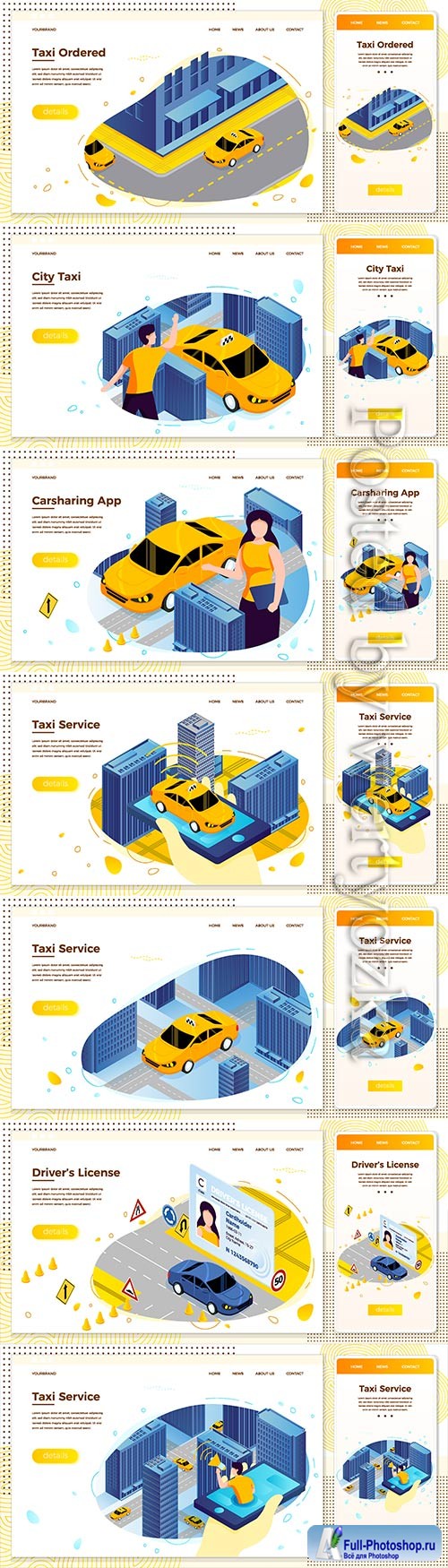 Vector illustration taxi cab riding for client