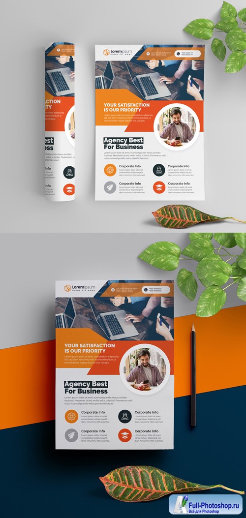 Corporate Flyer Layout with Orange Elements 290392269