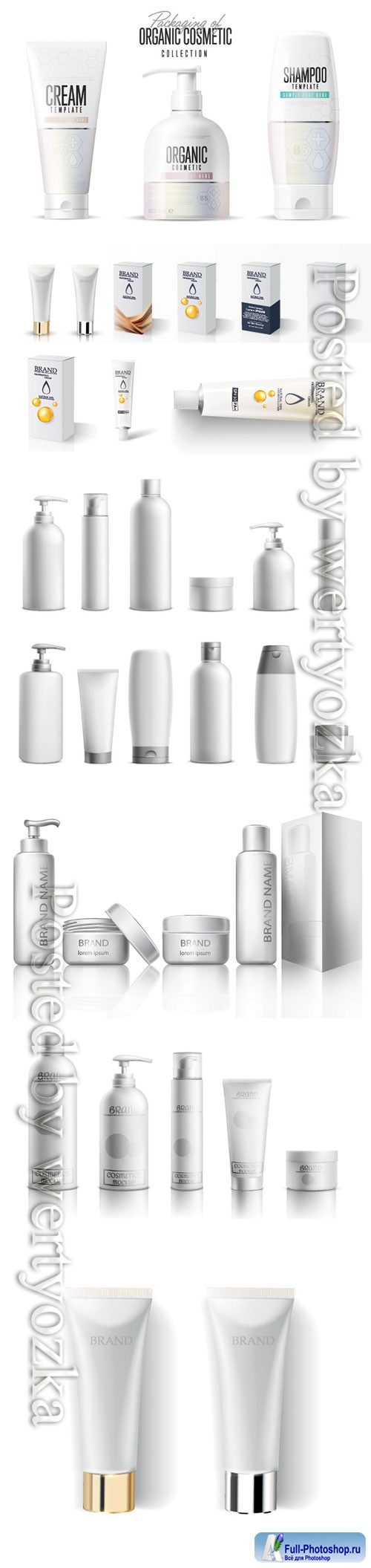 Cosmetic package mockup vector set, beauty product bottles