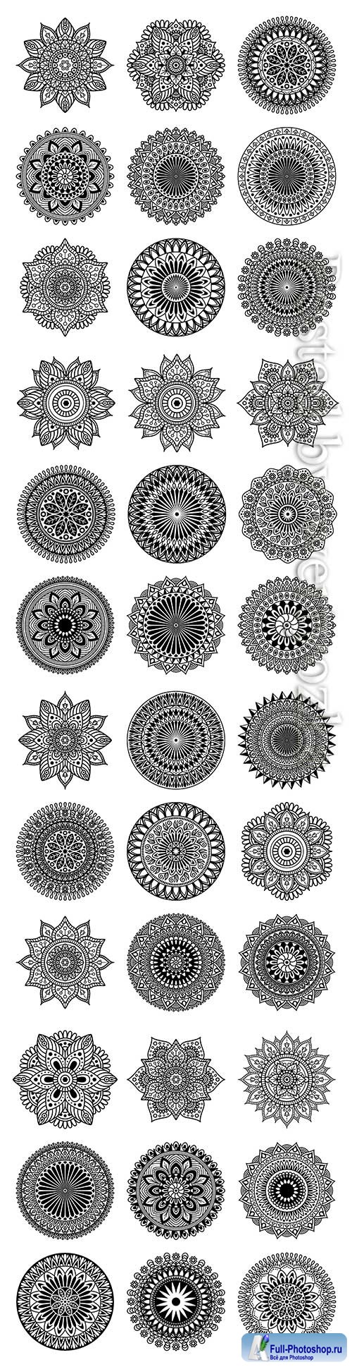 Set of mandala shape on white background, vector illustration