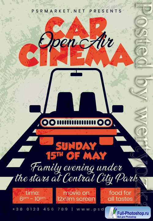 Open air car cinema - Premium flyer psd template