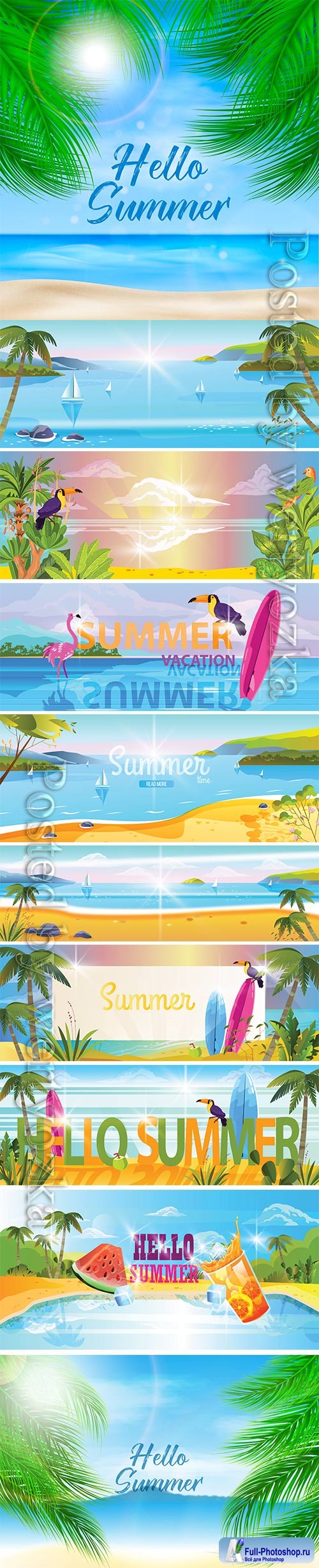 Summer vacation banner with topical landscape view