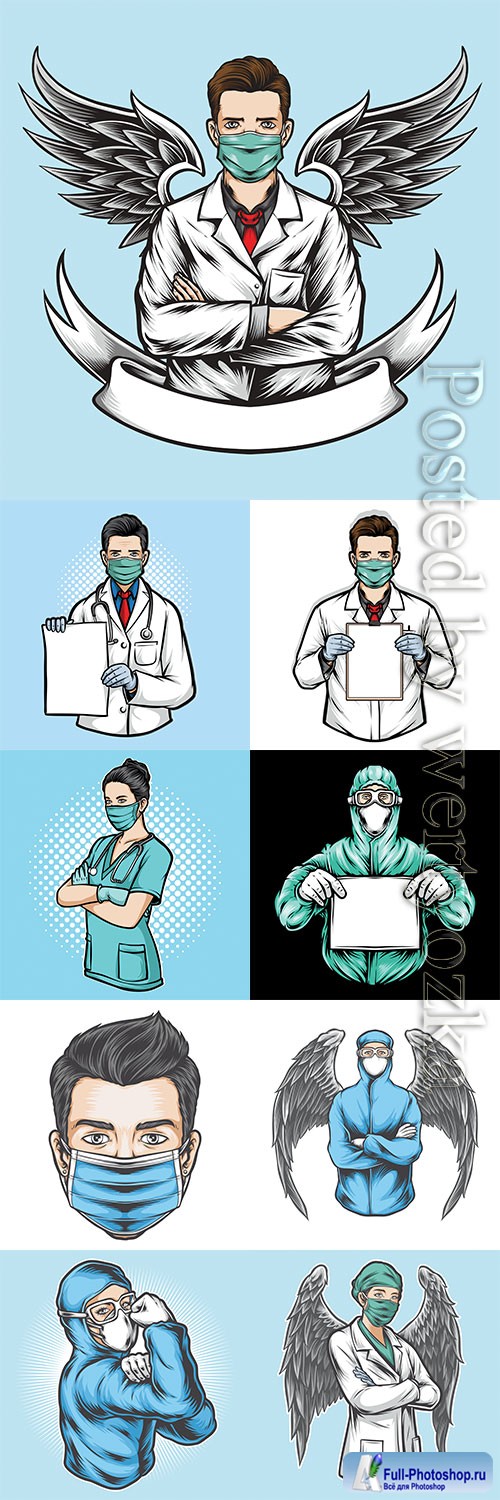 Woman and man doctors in mask, medicine vector