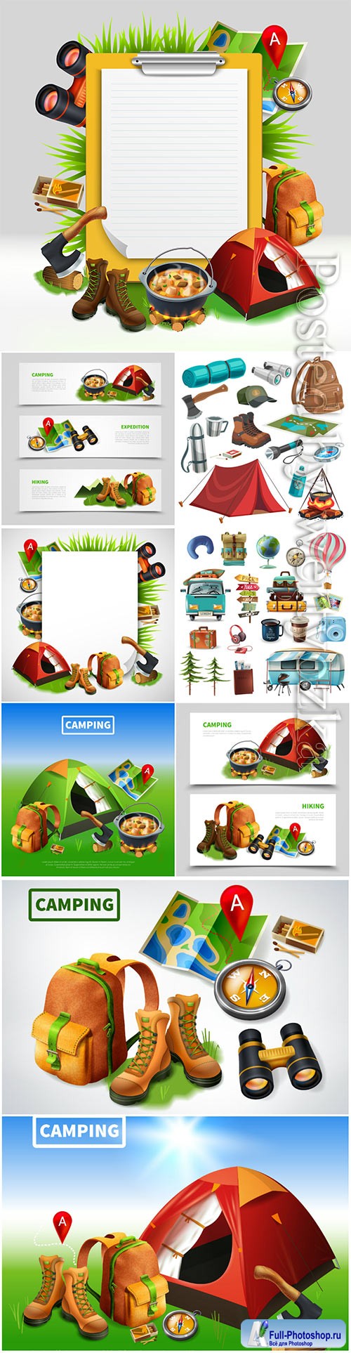 Camping, realistic, template, vector, illustrations