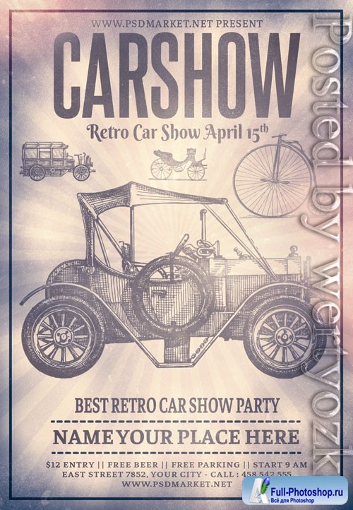 Retro car party - Premium flyer psd template