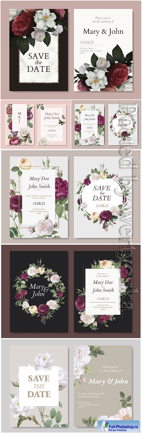 Wedding invitation flowers decorative vector card