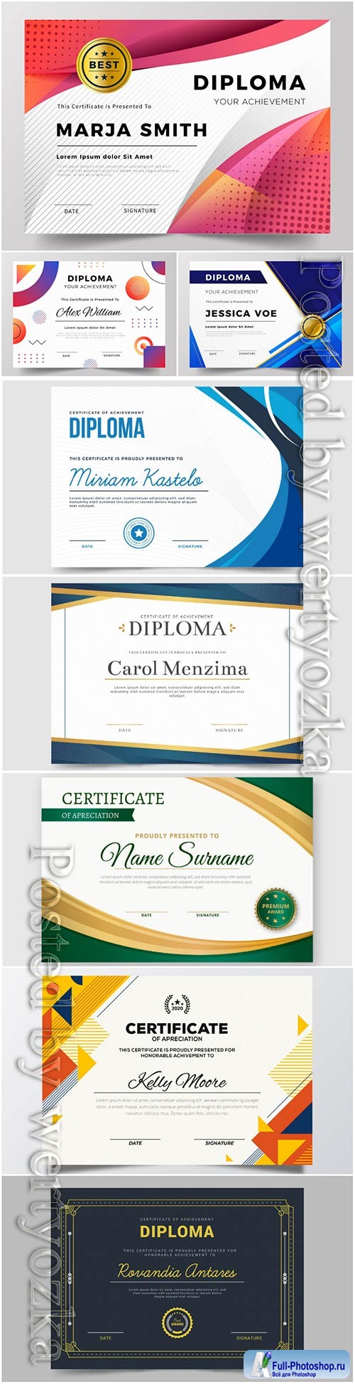 Vector diploma vector set template