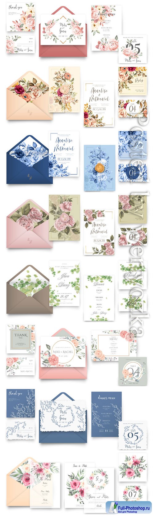 Elegant wedding stationery vector set