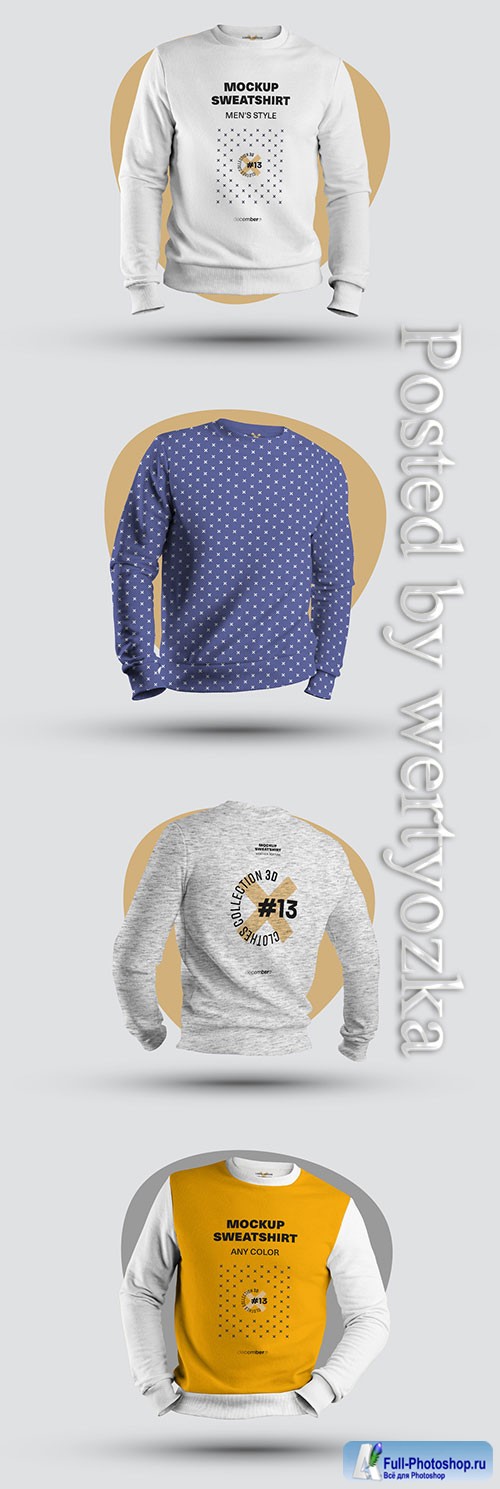 4 Mockups of Men's 3D Sweatshirts