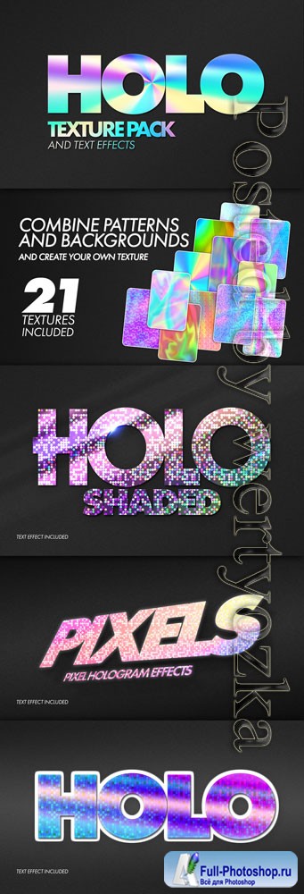 Holographic Texture Text Effect Mockup Bundle