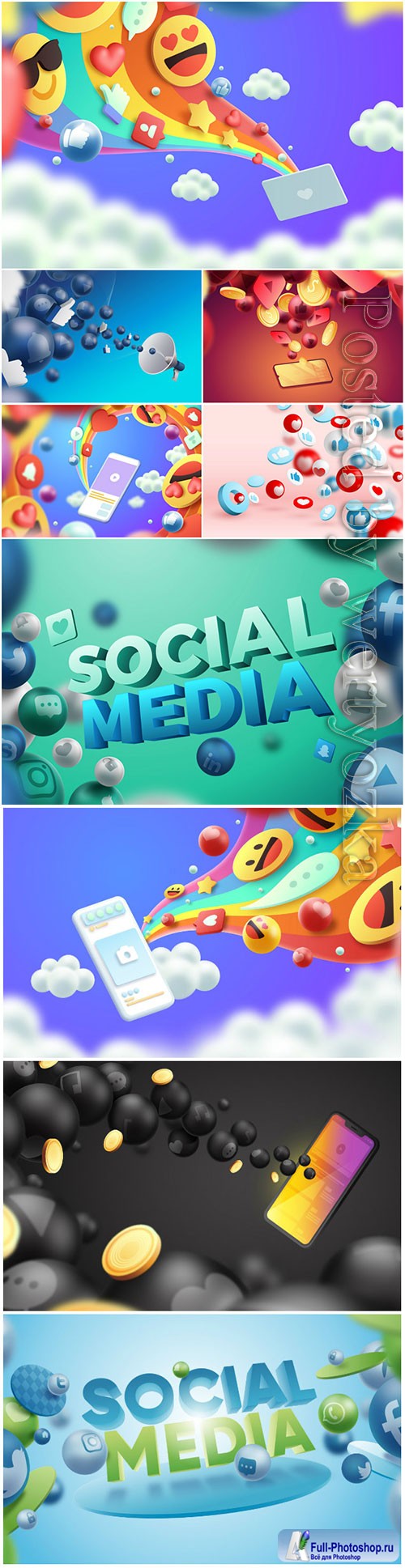 Social media 3d vector background