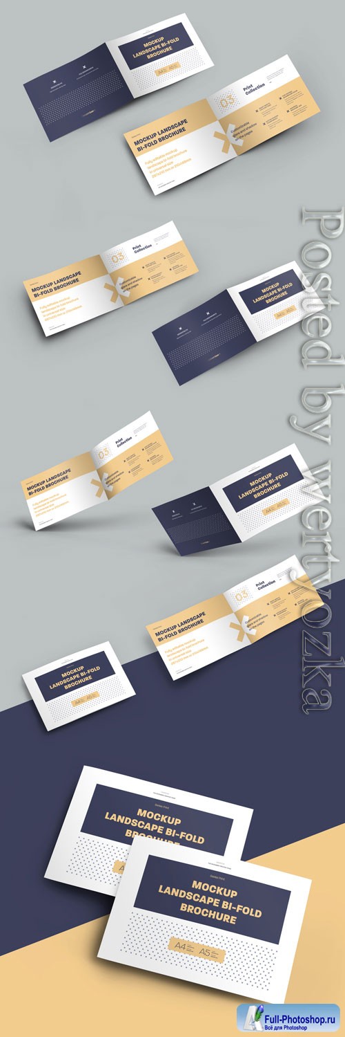 7 Mockup Set Landscape Bi-Fold Brochures