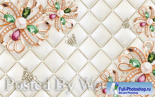 3D psd models four color gemstone golden flowers background wall