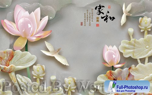 3D psd models embossed lotus home and rich tv background