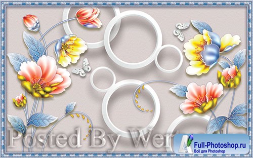 3D psd models new chinese style modern minimalist style three dimensional flower tv background wall