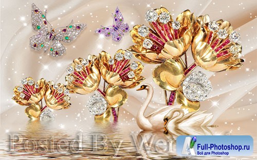 3D psd models beautiful swan flower jewelry wall