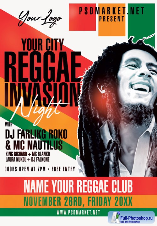 Reggae invasion - Premium flyer psd template