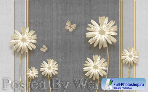 3D psd models modern elegant dandelion butterfly wrought iron-embossed soft bag wall