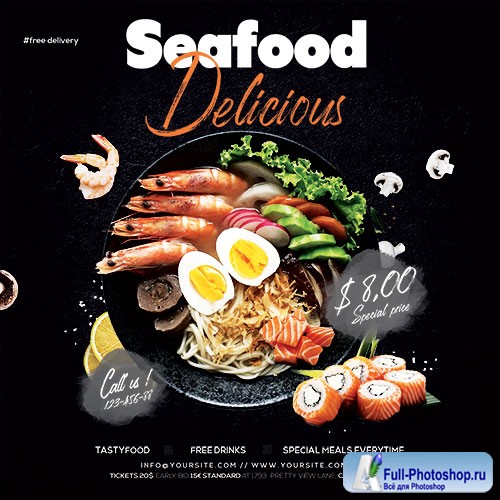 Seafood Online Ordering Food - Premium flyer psd template