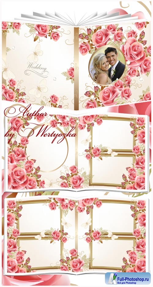 Beautiful wedding photo album with roses design