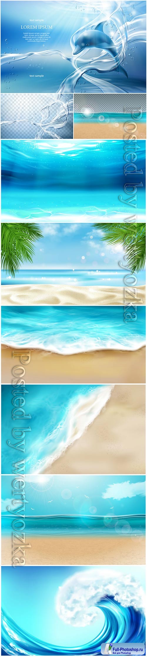 Sea wave with foam splashing on beach vector illustration