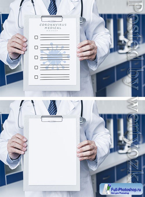 Smiley doctor holding a medical paper mock-up medium shot