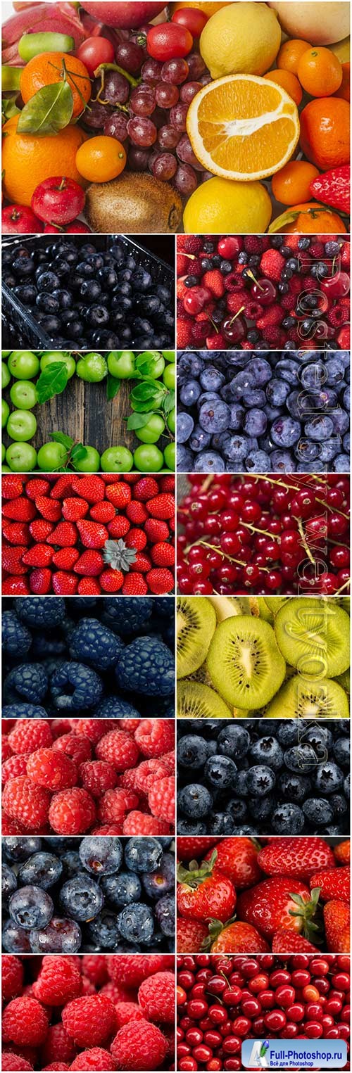 Fresh fruits and berries stock photo set