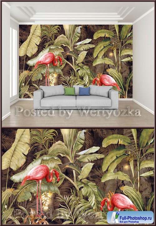 3D psd background wall nordic personality garden flamingo