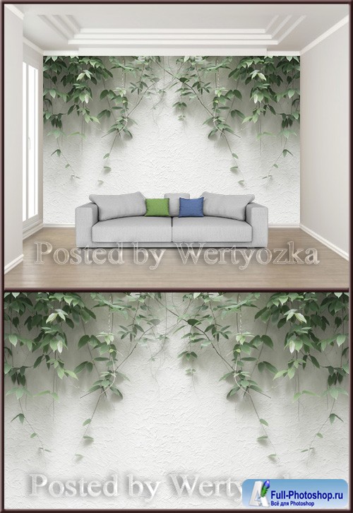 3D psd background wall modern minimalist plant