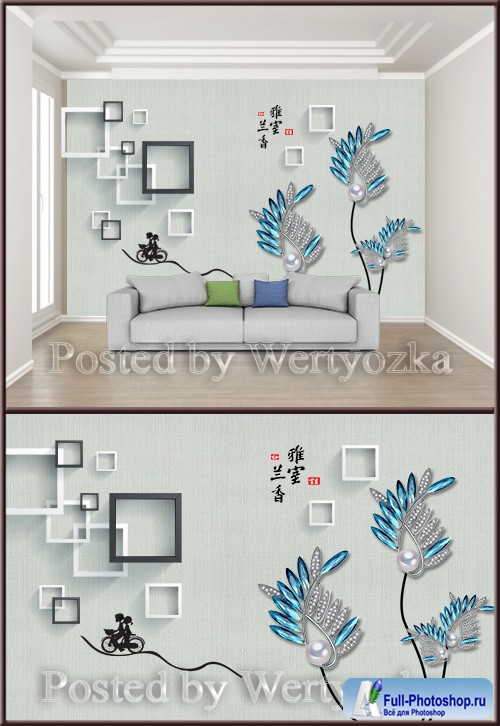 3D psd background wall fashion luxury jewelry flower