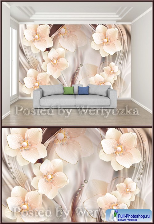 3D psd background wall romantic diamond pearl jewelry