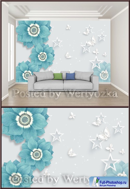 3D psd background wall butterfly star flower