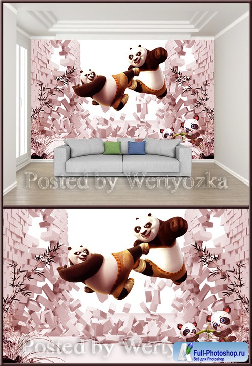 3D psd background wall panda wars