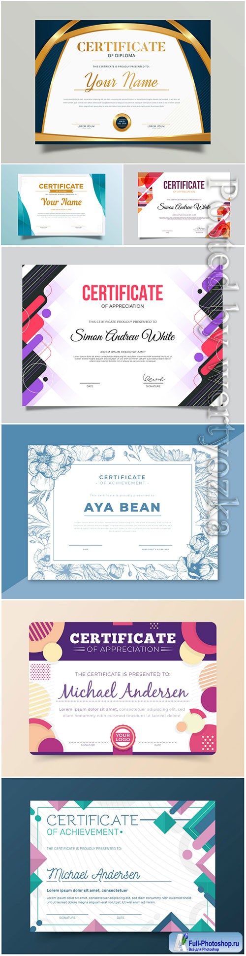 Certificates and diplomas templates in vector